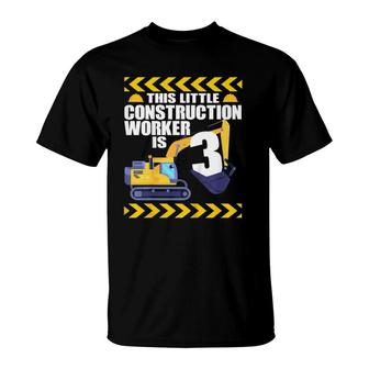 Kids 3 Year Old Construction Birthday Themed Party 3Rd Boy Gift T-Shirt - Seseable