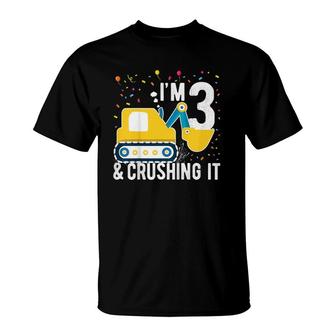 Kids 3Rd Birthday Boy 3 Years Old Construction Truck Excavator T-Shirt - Seseable