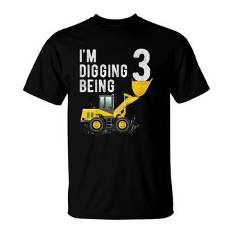 Kids 3Rd Birthday Boy Bulldozer Construction 3 Years Old T-Shirt - Seseable