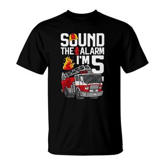 Kids 5 Years Old Firefighter 5Th Birthday Boy Fire Truck Toddler T-Shirt - Seseable