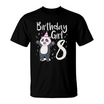 Kids 8 Years Old Panda Birthday Girl Cute Girls 8Th Party Gift T-Shirt | Mazezy AU