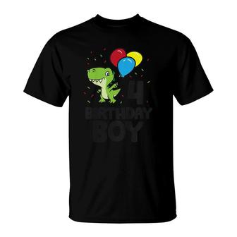 Kids Birthday Boy 4Th Birthday Dinosaur T-Shirt - Seseable
