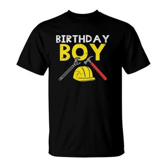 Kids Birthday Boy Construction Hard Hat Cute 3Rd Birthday Boys T-Shirt - Seseable