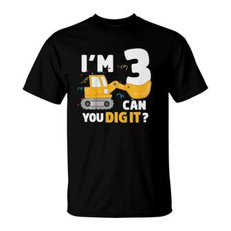 Kids Construction Truck 3Rd Birthday Boy Excavator 3 Year Old T-Shirt - Seseable
