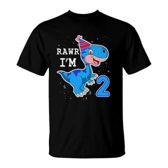 Kids Dinosaur Rawr Im 2 Years 2Nd Birthdayrex Boys Gift T-Shirt - Seseable