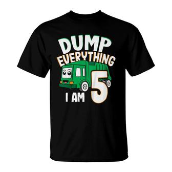 Kids Dump Everything Im 5 Boy 5Th Birthday Trash Garbage Truck T-Shirt - Seseable