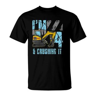 Kids Excavator 4Th Im 4 Birthday Construction Party Boys Gift T-Shirt - Seseable