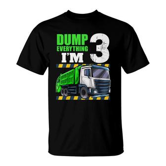 Kids Garbage Truck 3Rd Birthday Boy 3 Year Old Three Toddler T-Shirt - Seseable