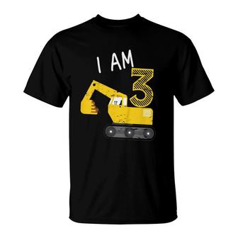 Kids Gift For Boys Construction Party Excavator 3Rd Birthday T-Shirt - Seseable