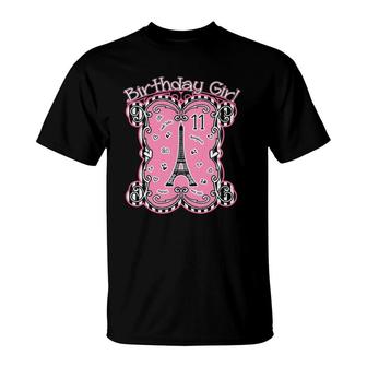 Kids Girls 11Th Birthday Paris France French Theme 11 Years Old T-Shirt - Seseable