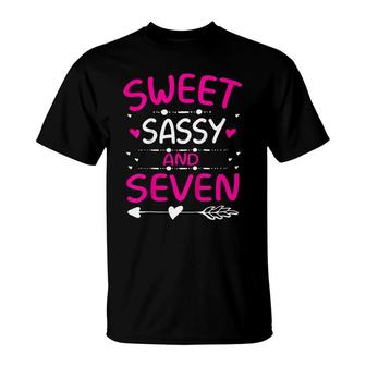 Kids Happy 7Th Birthday Sweet Sassy And Seven Girls 7 Years Old T-Shirt - Seseable