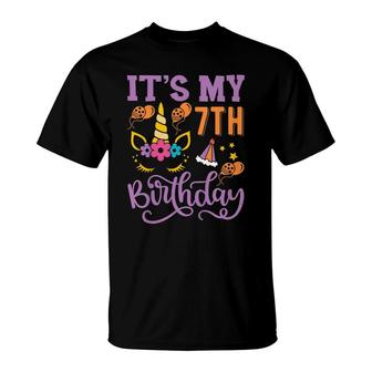 Kids Its My 7Th Birthday For Girl Kids Unicorn Seventh Birthday T-Shirt - Seseable
