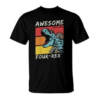 Kids Kids Four Rex Boy 4Th Birthday 2018 Dinosaur 4 Year Old T-Shirt - Seseable