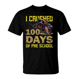 Kids Kids I Crushed 100 Days Of Preschool Monster Truck Boys T-Shirt - Seseable
