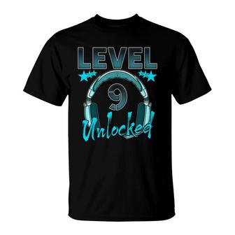 Kids Level 9 Unlocked Video Game 9Th Birthday Boy Girl Gamer T-Shirt - Seseable