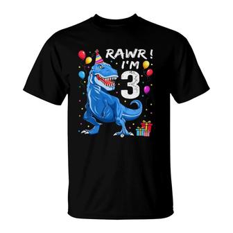 Kids Rawr Im 3 3Rd Birthdayrex Dinosaur Party For Boys T-Shirt - Seseable