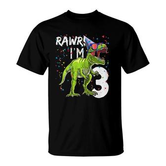 Kids Rawr Im 3 3Rd Birthdayrex Dinosaur Party Gift For Boys T-Shirt - Seseable