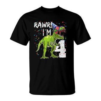 Kids Rawr Im 4 4Th Birthdayrex Dinosaur Party Gift For Boys T-Shirt - Seseable