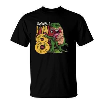 Kids Rawr Im 8 8Th Birthdayrex Dinosaur Decorations Gift Boys T-Shirt - Seseable