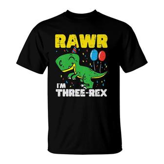Kids Rawr Im Three Rex Cute Trex Dinosaur 3Rd Birthday Party Boys T-Shirt - Seseable