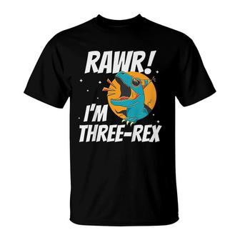Kids Rawr Im Three-Rex Funny 3 Years Old Dinosaur 3Rd Birthday T-Shirt - Seseable