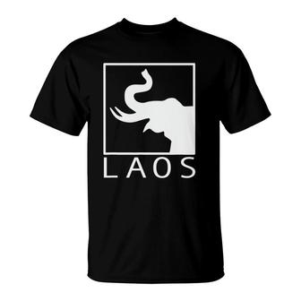 Laos Boxed Typography Laotian Sabaidee Lao Flag T-Shirt | Mazezy