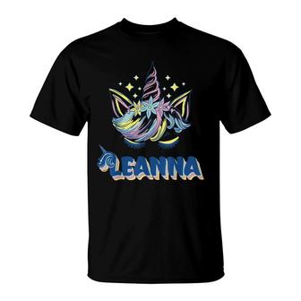 Leanna Personalized Custom Name Rainbow Unicorn Crown T-Shirt - Seseable