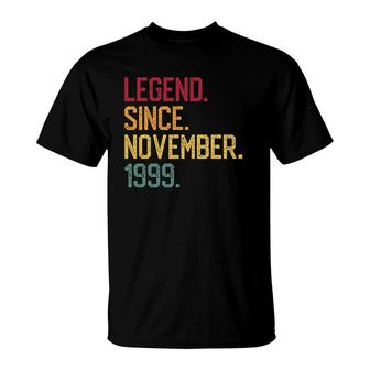 Legend Since November 1999 22Nd Birthday Gift 22 Years Old T-Shirt - Seseable
