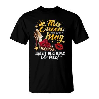 Leopard High Heel This Queen Was Born In May Happy Birthday T-Shirt - Seseable