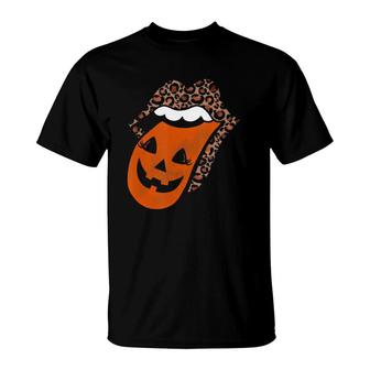 Leopard Lips Pumpkin Tongue Women Girls Halloween Costume T-Shirt - Seseable