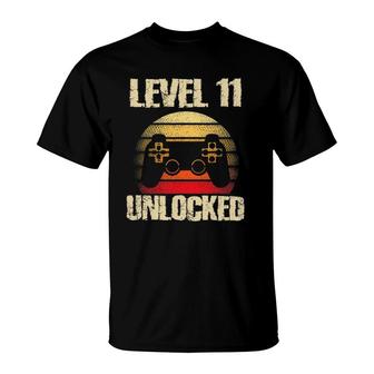 Level 11 Unlocked Boys 11Th Birthday 11 Years Old Boy Gamer T-Shirt - Seseable