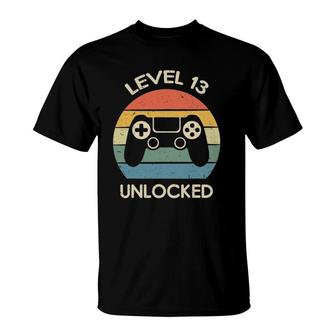 Level 13 Unlocked 13Th Gaming Birthday Gift Video Game Lover T-Shirt - Seseable