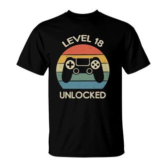 Level 18 Unlocked 18Th Gaming Birthday Gift Video Game Lover T-Shirt - Seseable
