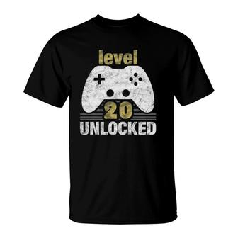 Level 20 Unlocked 20Th Birthday 20 Years Old Gift For Gamers T-Shirt - Seseable