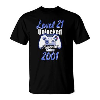Level 21 Unlocked Awesome Since 2001 21Th Birthday Gamer T-Shirt - Seseable