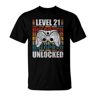 Level 21 Unlocked Retro Video Gamer Birthday T-Shirt - Seseable
