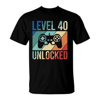 Level 40 Unlocked 40 Happy Birthday 40Th T-Shirt - Seseable