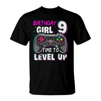 Level 9 Unlocked Awesome Video Game 9Th Birthday Girls Kids T-Shirt - Seseable