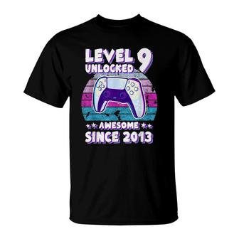 Level 9 Unlocked Bday Gamer Boy Girl 9 Years Old Birthday T-Shirt - Seseable