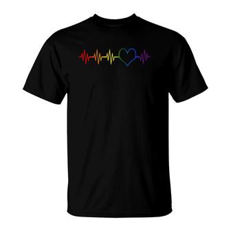 Lgbt Rainbow Heartbeat Funny Gay Pride Month Gift Men Women T-Shirt - Seseable