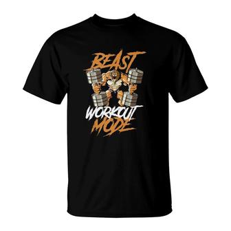 Lion Beast Workout Mode Lifting Weights Muscle Fitness Gym T-Shirt | Mazezy