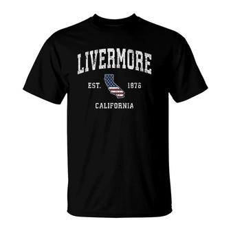 Livermore California Ca Vintage American Flag Sports Design T-Shirt | Mazezy
