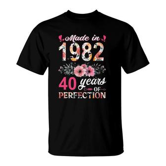 Made In 1982 Floral 40 Years Old 40Th Birthday Gifts Women T-Shirt - Seseable