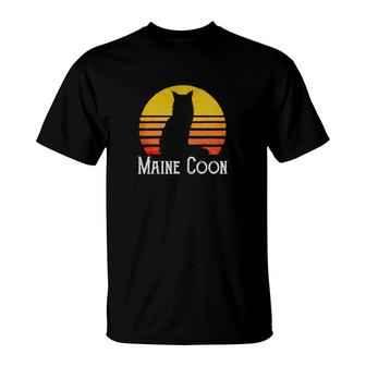 Maine Coon Cat Owner Cat Lover Sunset Retro Vintage T-Shirt - Monsterry AU