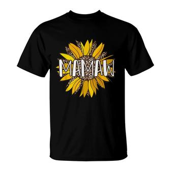 Mamaw Gifts - Leopard Print Sunflower Flower Women Grandma T-Shirt - Seseable