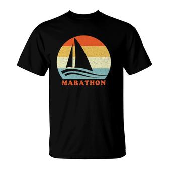 Marathon Florida Keys Vintage Retro Sailboat Vacation T-Shirt | Mazezy