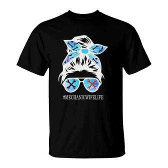 Mechanic Wife Life Skull With Glasses Mechanic Idea T-Shirt | Mazezy