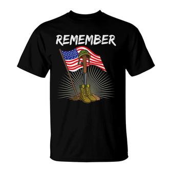 Memorial Day Battlefield Cross Remember The Fallen T-Shirt - Seseable
