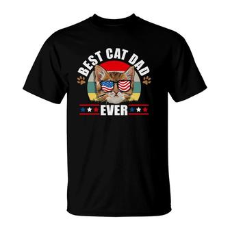 Mens Best Cat Dad Ever Cat Father Father Day Patriotic Men T-Shirt - Seseable