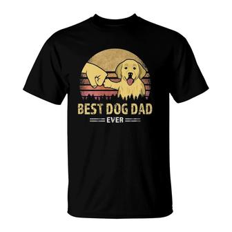 Mens Best Dog Dad Ever Golden Retriever Retro Puppy Lover Design T-Shirt - Seseable